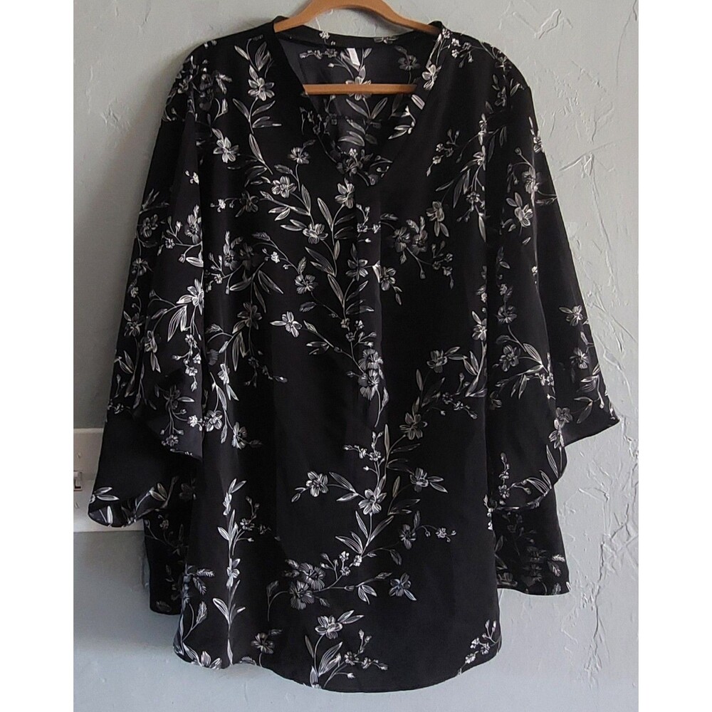 Aodemo Tops Blouse Women 4X Polyester, Floral, Black Color, 26.5 Inch Of Armp To